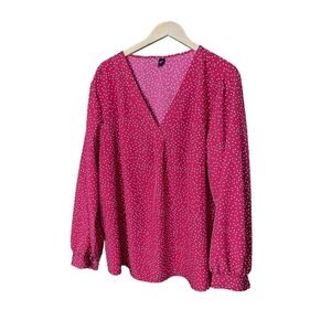 Shein Curve Red Polka Dot Long Sleeved Blouse Size 4XL